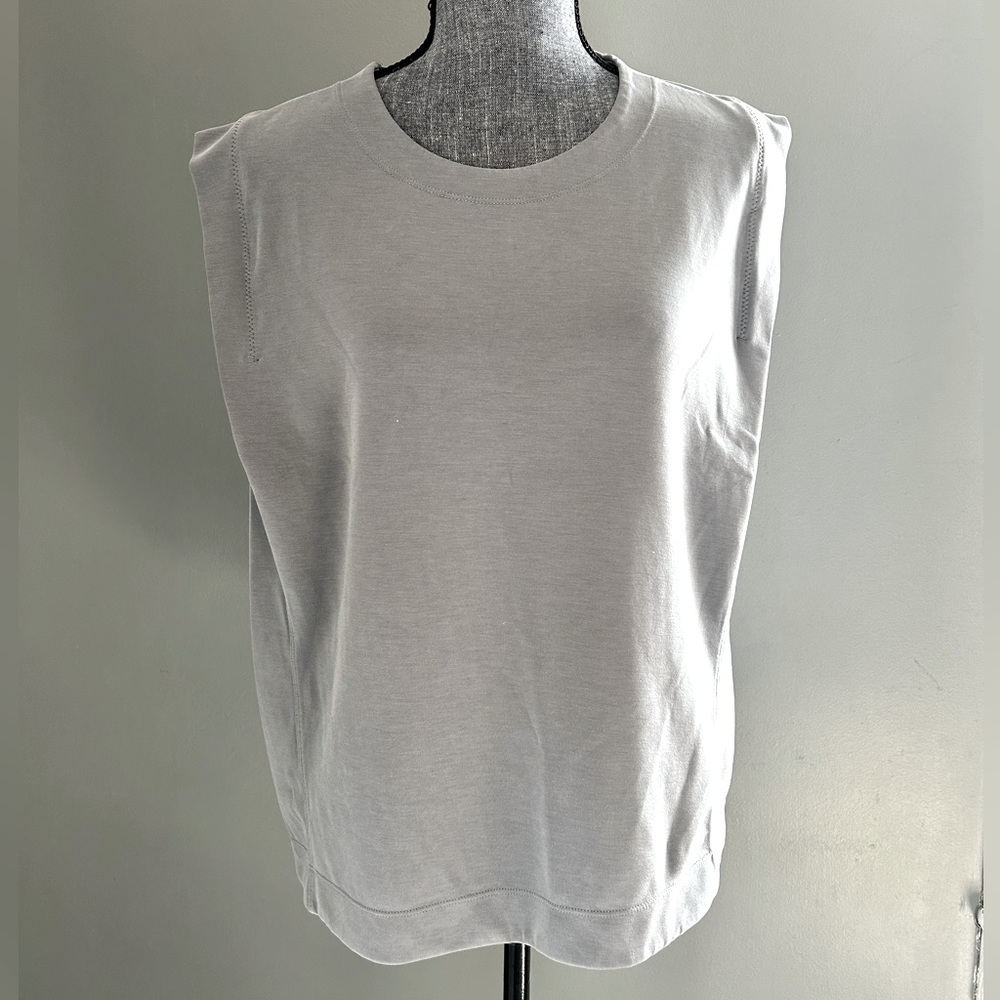 Athleta Grey Cowl Sleeve Muscle Tee Top Size Large